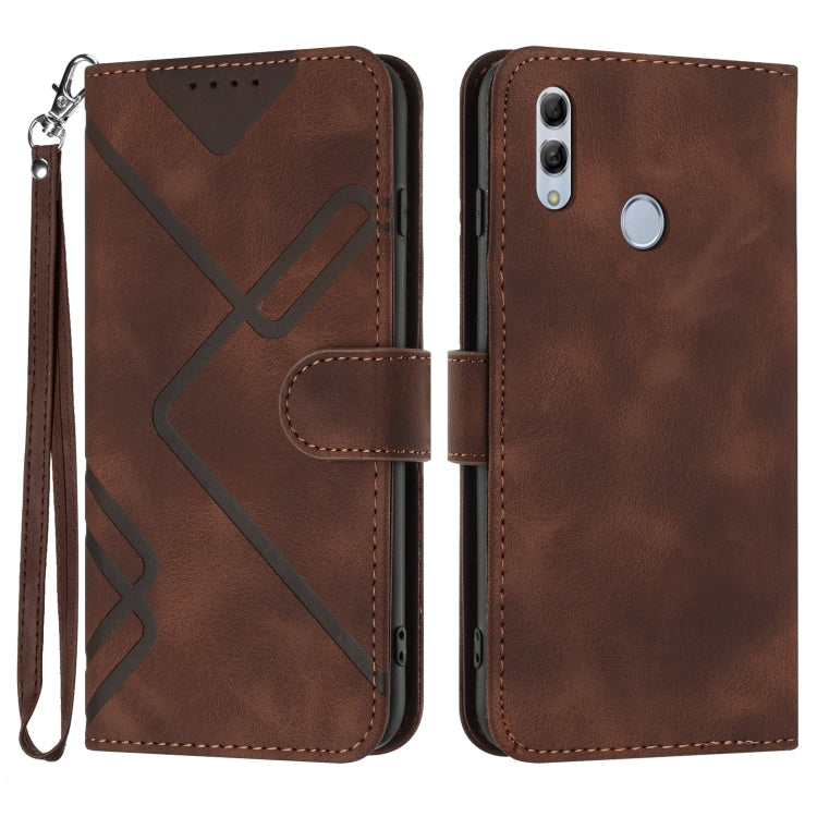 Line Pattern Skin Feel Leather Phone Case – Wear-resistant, Lanyard, Card Slot, For Huawei P30 Pro, For Huawei P smart 2019/nova lite 3, For Huawei Mate 20 Pro, For Huawei Mate 20 lite/Maimang 7 For Huawei P smart 2019 nova lite 3 Coffee