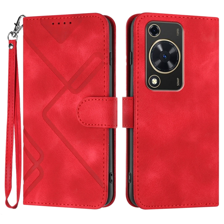Line Pattern Skin Feel Leather Phone Case – Wear-resistant, Lanyard, Card Slot, For Huawei Enjoy 70, For Huawei P60 / P60 Pro, For Huawei Enjoy 50 Pro / nova Y90, For Huawei Enjoy 50 / nova Y70 For Huawei Enjoy 70 Red