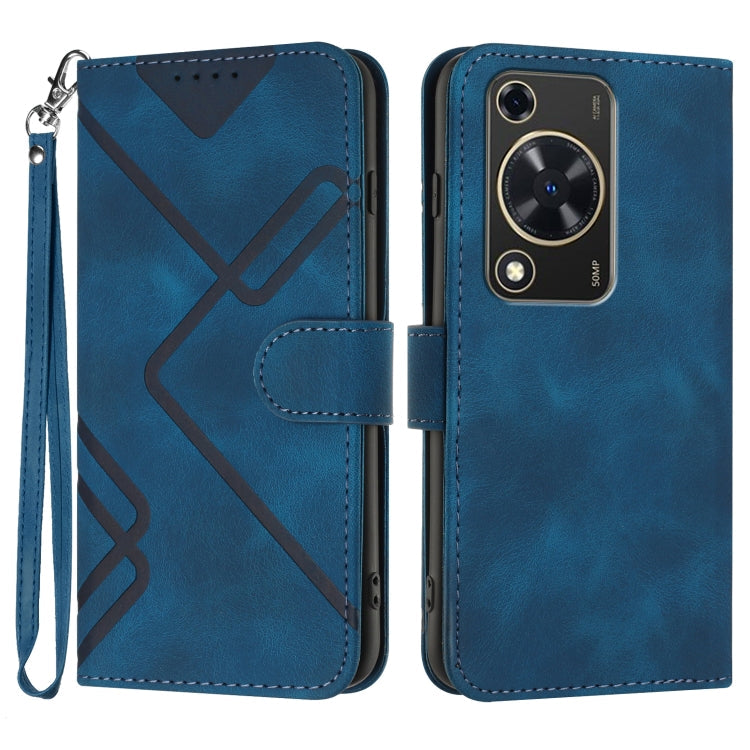 Line Pattern Skin Feel Leather Phone Case – Wear-resistant, Lanyard, Card Slot, For Huawei Enjoy 70, For Huawei P60 / P60 Pro, For Huawei Enjoy 50 Pro / nova Y90, For Huawei Enjoy 50 / nova Y70 For Huawei Enjoy 70 Royal Blue