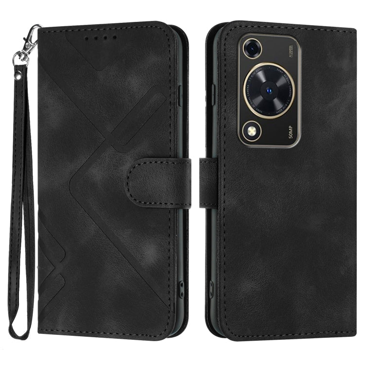 Line Pattern Skin Feel Leather Phone Case – Wear-resistant, Lanyard, Card Slot, For Huawei Enjoy 70, For Huawei P60 / P60 Pro, For Huawei Enjoy 50 Pro / nova Y90, For Huawei Enjoy 50 / nova Y70 For Huawei Enjoy 70 Black