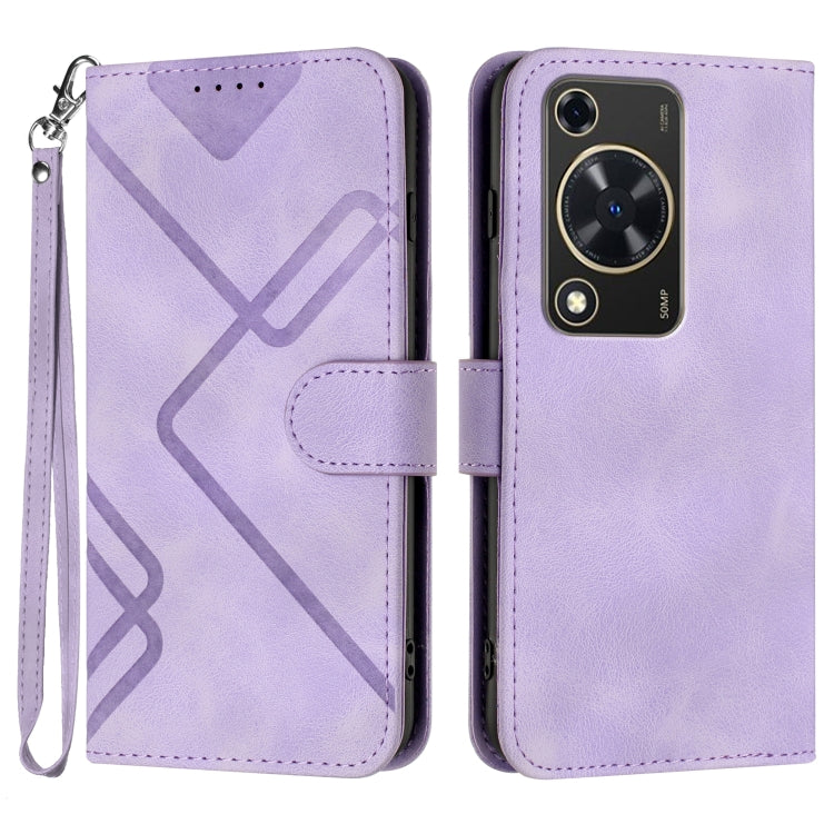 Line Pattern Skin Feel Leather Phone Case – Wear-resistant, Lanyard, Card Slot, For Huawei Enjoy 70, For Huawei P60 / P60 Pro, For Huawei Enjoy 50 Pro / nova Y90, For Huawei Enjoy 50 / nova Y70 For Huawei Enjoy 70 Light Purple