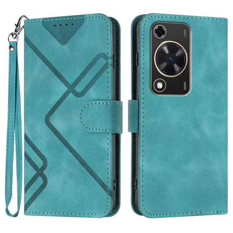 Line Pattern Skin Feel Leather Phone Case – Wear-resistant, Lanyard, Card Slot, For Huawei Enjoy 70, For Huawei P60 / P60 Pro, For Huawei Enjoy 50 Pro / nova Y90, For Huawei Enjoy 50 / nova Y70 For Huawei Enjoy 70 Light Blue