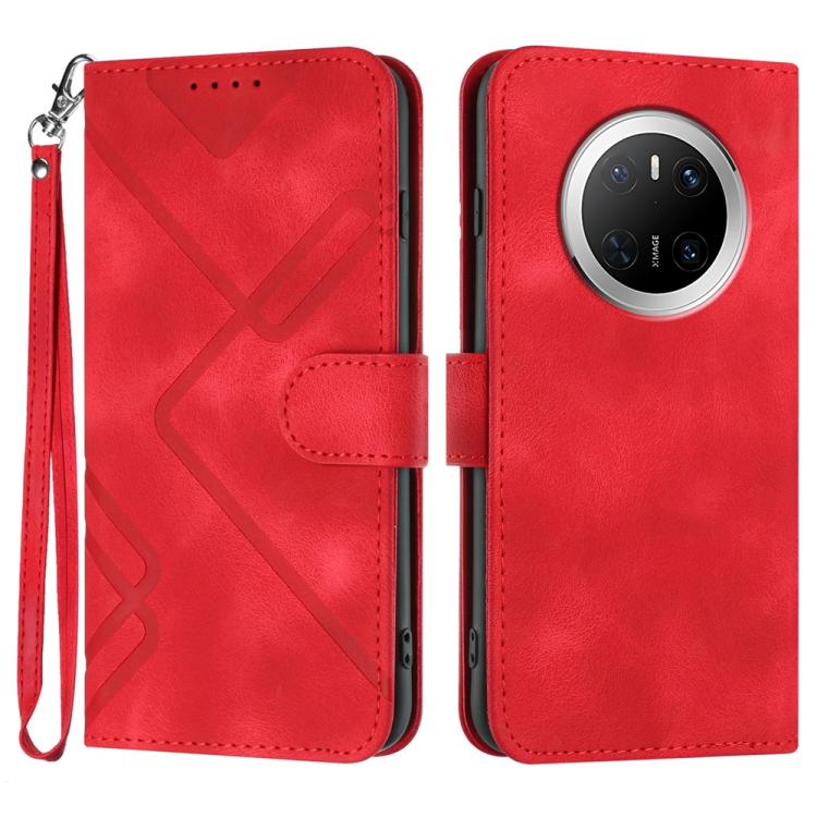 Line Pattern Skin Feel Leather Phone Case – Wear-resistant, Lanyard, Card Slot, For Huawei Enjoy 80 Plus, For Huawei Pura 80 5G, For Huawei Mate 70 Pro / Mate 70 Pro+, For Huawei Mate 70 For Huawei Mate 70 Red