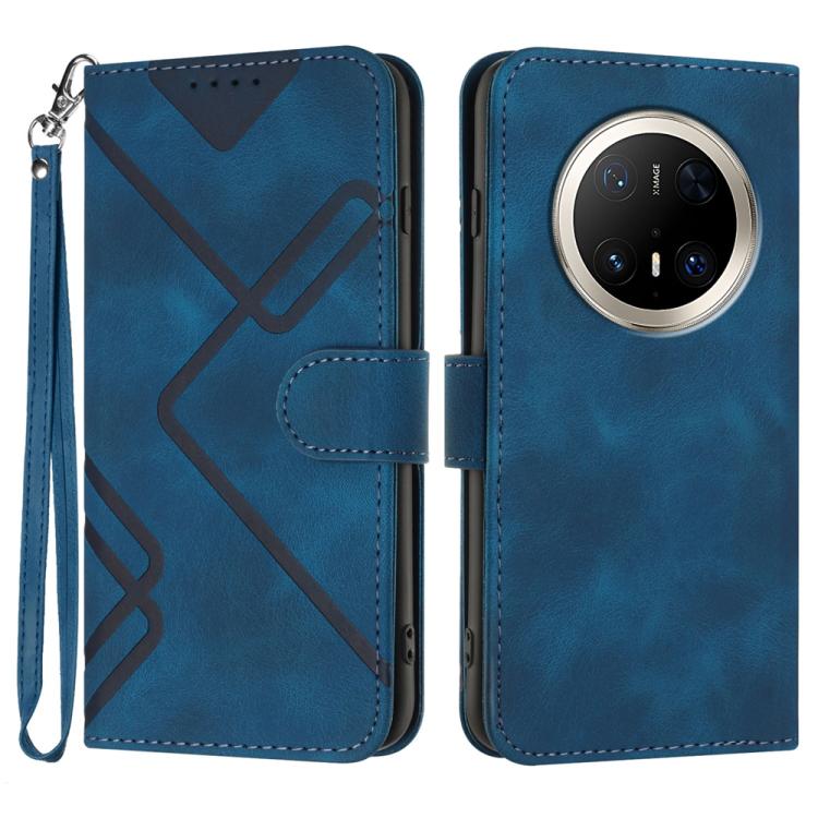 Line Pattern Skin Feel Leather Phone Case – Wear-resistant, Lanyard, Card Slot, For Huawei Enjoy 80 Plus, For Huawei Pura 80 5G, For Huawei Mate 70 Pro / Mate 70 Pro+, For Huawei Mate 70 For Huawei Mate 70 Pro Mate 70 Pro+ Royal Blue