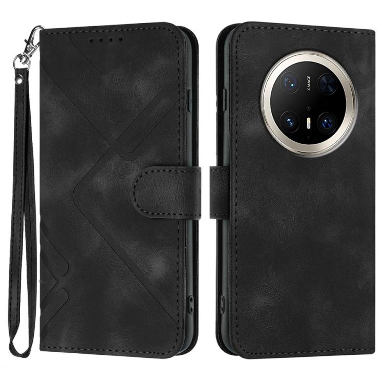 Line Pattern Skin Feel Leather Phone Case – Wear-resistant, Lanyard, Card Slot, For Huawei Enjoy 80 Plus, For Huawei Pura 80 5G, For Huawei Mate 70 Pro / Mate 70 Pro+, For Huawei Mate 70 For Huawei Mate 70 Pro Mate 70 Pro+ Black
