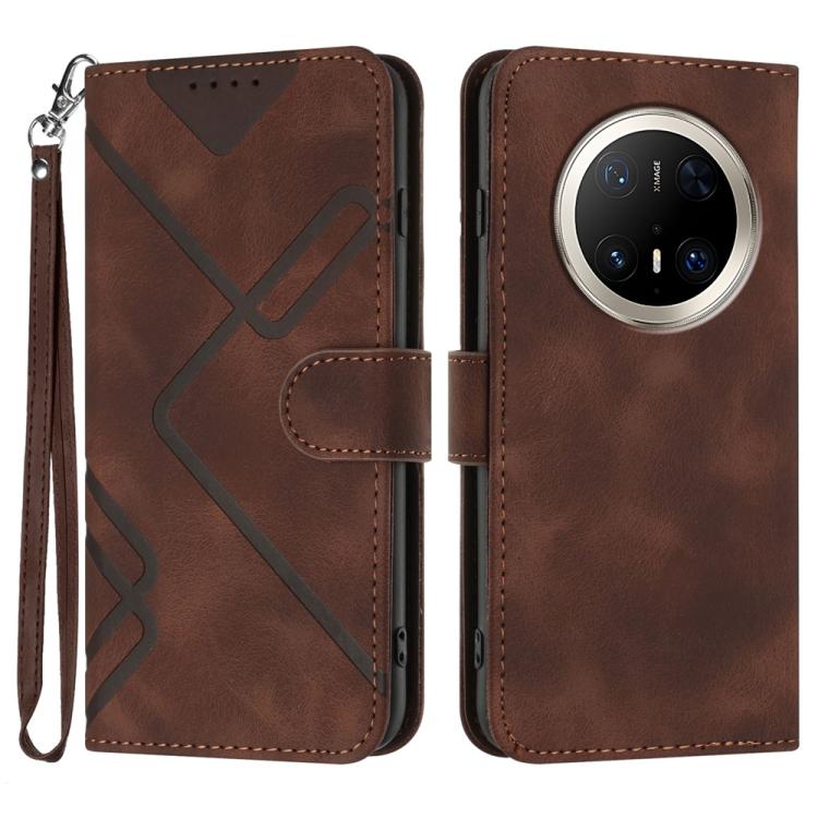 Line Pattern Skin Feel Leather Phone Case – Wear-resistant, Lanyard, Card Slot, For Huawei Enjoy 80 Plus, For Huawei Pura 80 5G, For Huawei Mate 70 Pro / Mate 70 Pro+, For Huawei Mate 70 For Huawei Mate 70 Pro Mate 70 Pro+ Coffee
