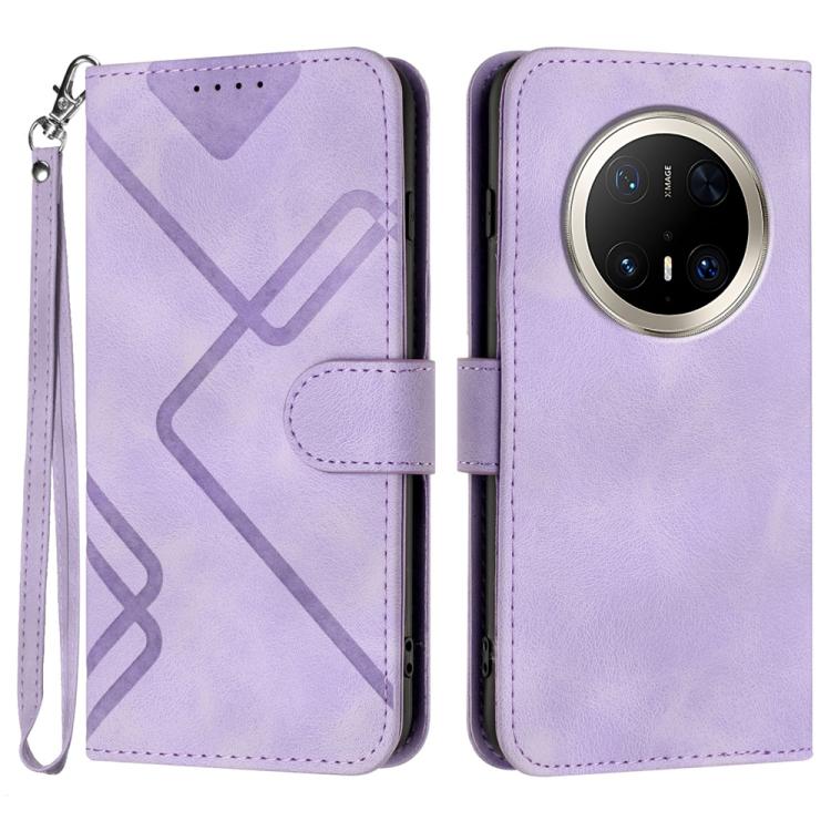 Line Pattern Skin Feel Leather Phone Case – Wear-resistant, Lanyard, Card Slot, For Huawei Enjoy 80 Plus, For Huawei Pura 80 5G, For Huawei Mate 70 Pro / Mate 70 Pro+, For Huawei Mate 70 For Huawei Mate 70 Pro Mate 70 Pro+ Light Purple