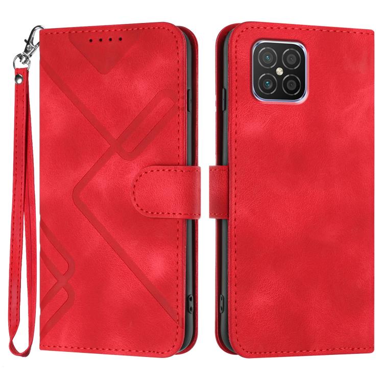 Line Pattern Skin Feel Leather Phone Case – Wear-resistant, Lanyard, Card Slot, For Huawei nova 8 SE, For Huawei Y5 2019, For Huawei Y6 2019, For Huawei P30 lite/nova 4e For Huawei nova 8 SE Red