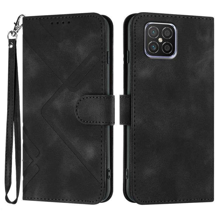 Line Pattern Skin Feel Leather Phone Case – Wear-resistant, Lanyard, Card Slot, For Huawei nova 8 SE, For Huawei Y5 2019, For Huawei Y6 2019, For Huawei P30 lite/nova 4e For Huawei nova 8 SE Black