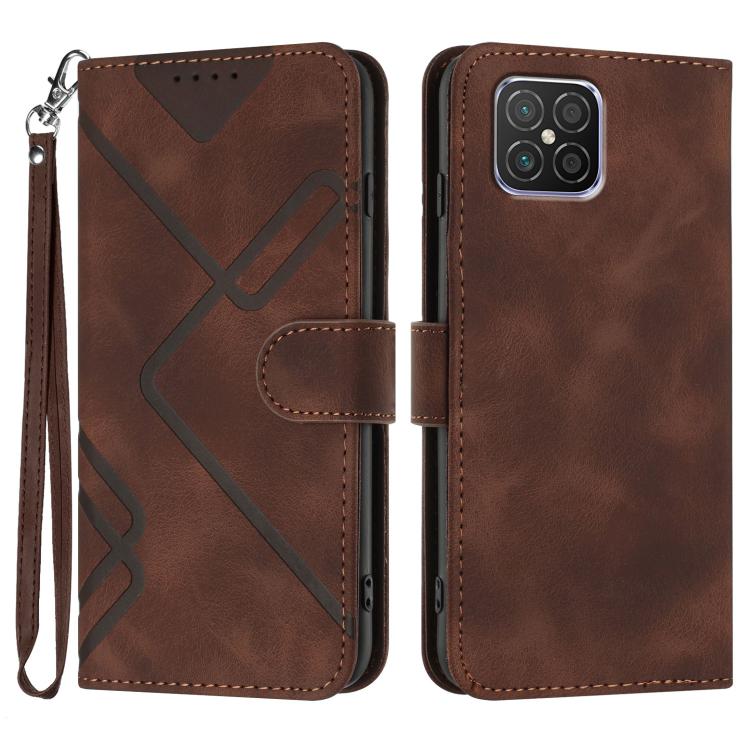 Line Pattern Skin Feel Leather Phone Case – Wear-resistant, Lanyard, Card Slot, For Huawei nova 8 SE, For Huawei Y5 2019, For Huawei Y6 2019, For Huawei P30 lite/nova 4e For Huawei nova 8 SE Coffee