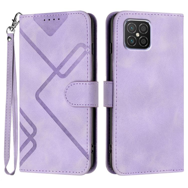 Line Pattern Skin Feel Leather Phone Case – Wear-resistant, Lanyard, Card Slot, For Huawei nova 8 SE, For Huawei Y5 2019, For Huawei Y6 2019, For Huawei P30 lite/nova 4e For Huawei nova 8 SE Light Purple