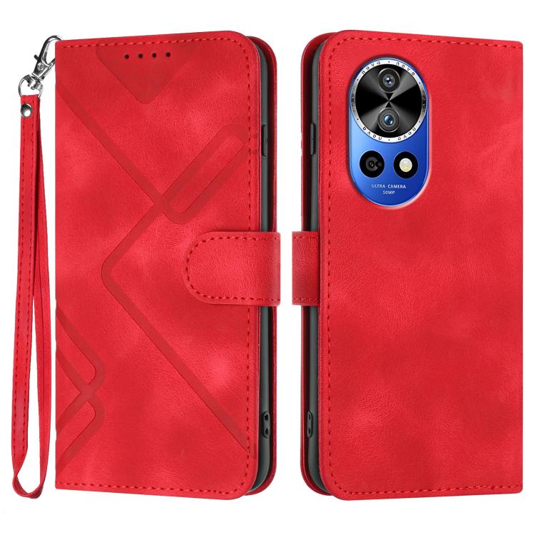 Line Pattern Skin Feel Leather Phone Case – Wear-resistant, Lanyard, Card Slot, For Huawei nova 12i, For Huawei nova 12s, For Huawei nova Y72, For Huawei nova 12 Pro / nova 12 Ultra For Huawei nova 12 Pro nova 12 Ultra Red