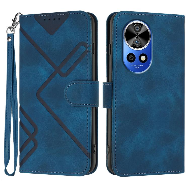 Line Pattern Skin Feel Leather Phone Case – Wear-resistant, Lanyard, Card Slot, For Huawei nova 12i, For Huawei nova 12s, For Huawei nova Y72, For Huawei nova 12 Pro / nova 12 Ultra For Huawei nova 12 Pro nova 12 Ultra Royal Blue