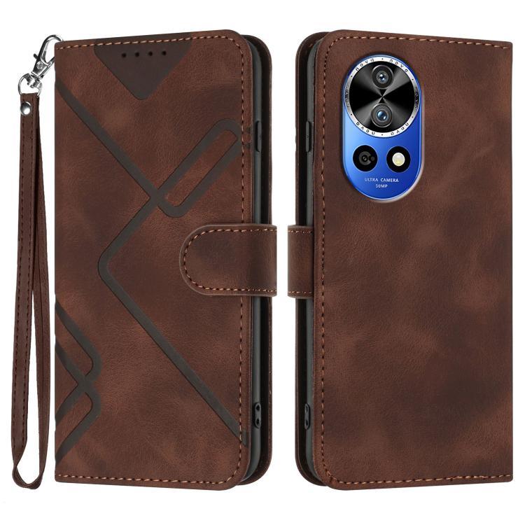 Line Pattern Skin Feel Leather Phone Case – Wear-resistant, Lanyard, Card Slot, For Huawei nova 12i, For Huawei nova 12s, For Huawei nova Y72, For Huawei nova 12 Pro / nova 12 Ultra For Huawei nova 12 Pro nova 12 Ultra Coffee