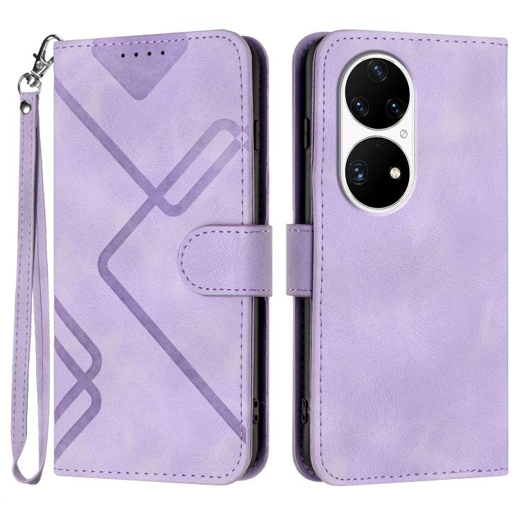 Line Pattern Skin Feel Leather Phone Case – Wear-resistant, Lanyard, Card Slot, For Huawei Enjoy 20e, For Huawei P50 Pro, For Huawei P50, For Huawei Enjoy 20 SE 4G For Huawei P50 Pro Light Purple