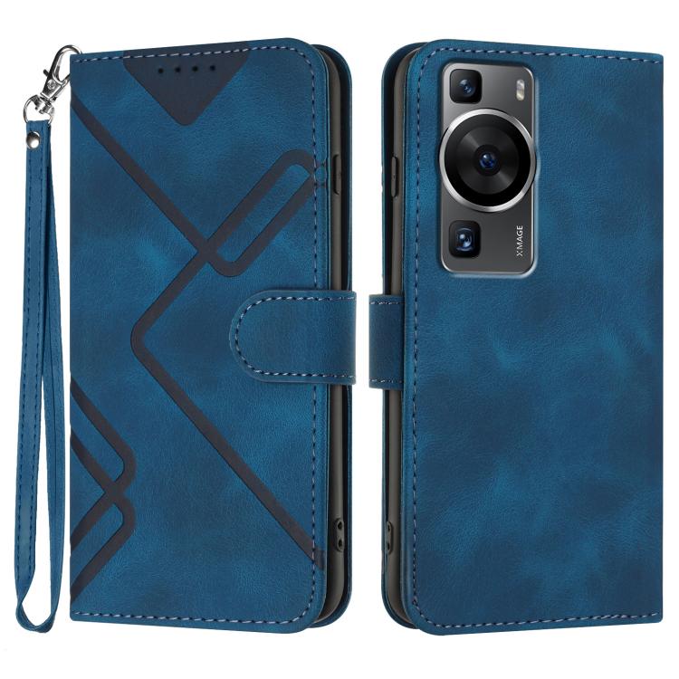 Line Pattern Skin Feel Leather Phone Case – Wear-resistant, Lanyard, Card Slot, For Huawei Enjoy 70, For Huawei P60 / P60 Pro, For Huawei Enjoy 50 Pro / nova Y90, For Huawei Enjoy 50 / nova Y70 For Huawei P60 P60 Pro Royal Blue