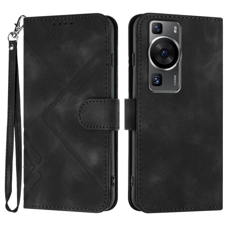 Line Pattern Skin Feel Leather Phone Case – Wear-resistant, Lanyard, Card Slot, For Huawei Enjoy 70, For Huawei P60 / P60 Pro, For Huawei Enjoy 50 Pro / nova Y90, For Huawei Enjoy 50 / nova Y70 For Huawei P60 P60 Pro Black
