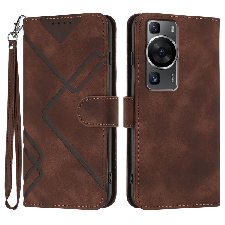 Line Pattern Skin Feel Leather Phone Case – Wear-resistant, Lanyard, Card Slot, For Huawei Enjoy 70, For Huawei P60 / P60 Pro, For Huawei Enjoy 50 Pro / nova Y90, For Huawei Enjoy 50 / nova Y70 For Huawei P60 P60 Pro Coffee