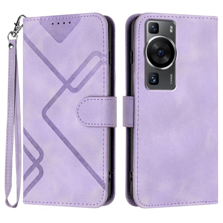 Line Pattern Skin Feel Leather Phone Case – Wear-resistant, Lanyard, Card Slot, For Huawei Enjoy 70, For Huawei P60 / P60 Pro, For Huawei Enjoy 50 Pro / nova Y90, For Huawei Enjoy 50 / nova Y70 For Huawei P60 P60 Pro Light Purple