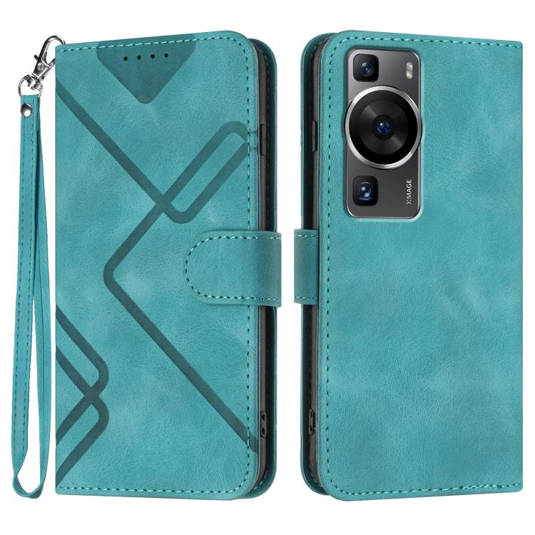 Line Pattern Skin Feel Leather Phone Case – Wear-resistant, Lanyard, Card Slot, For Huawei Enjoy 70, For Huawei P60 / P60 Pro, For Huawei Enjoy 50 Pro / nova Y90, For Huawei Enjoy 50 / nova Y70 For Huawei P60 P60 Pro Light Blue