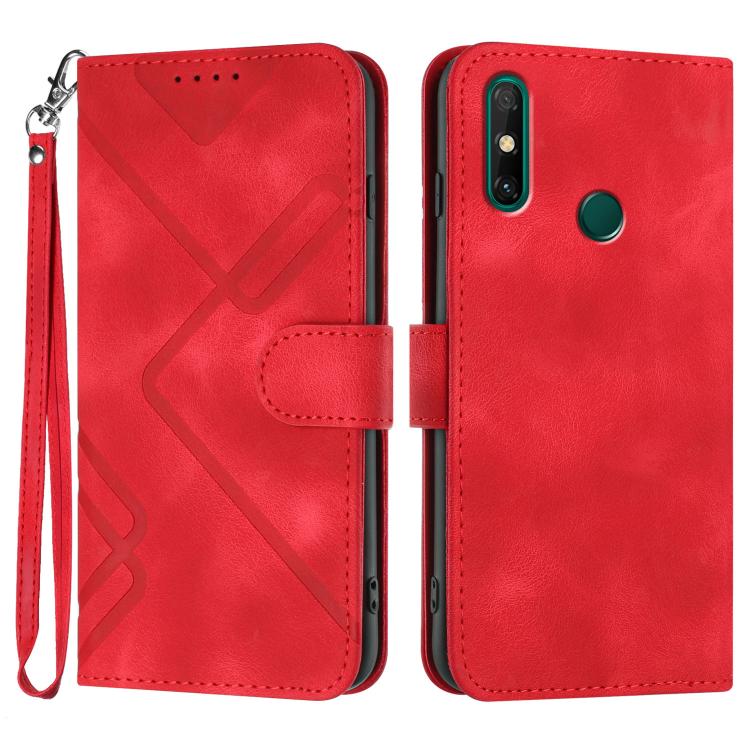 Line Pattern Skin Feel Leather Phone Case – Wear-resistant, Lanyard, Card Slot, For Huawei Enjoy 20e, For Huawei P50 Pro, For Huawei P50, For Huawei Enjoy 20 SE 4G For Huawei Enjoy 20e Red