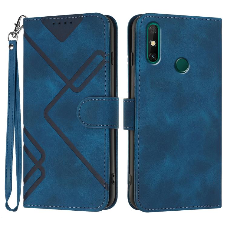 Line Pattern Skin Feel Leather Phone Case – Wear-resistant, Lanyard, Card Slot, For Huawei Enjoy 20e, For Huawei P50 Pro, For Huawei P50, For Huawei Enjoy 20 SE 4G For Huawei Enjoy 20e Royal Blue