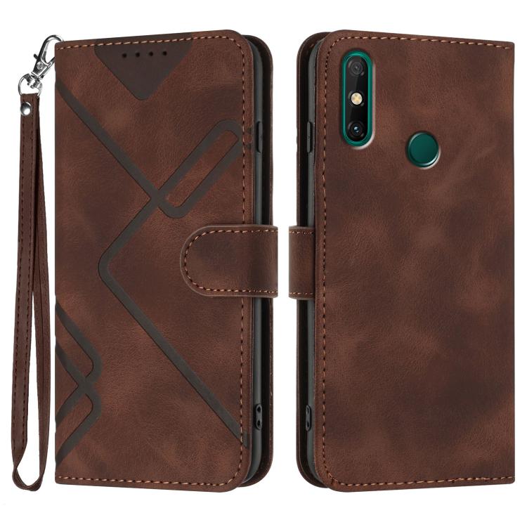 Line Pattern Skin Feel Leather Phone Case – Wear-resistant, Lanyard, Card Slot, For Huawei Enjoy 20e, For Huawei P50 Pro, For Huawei P50, For Huawei Enjoy 20 SE 4G For Huawei Enjoy 20e Coffee