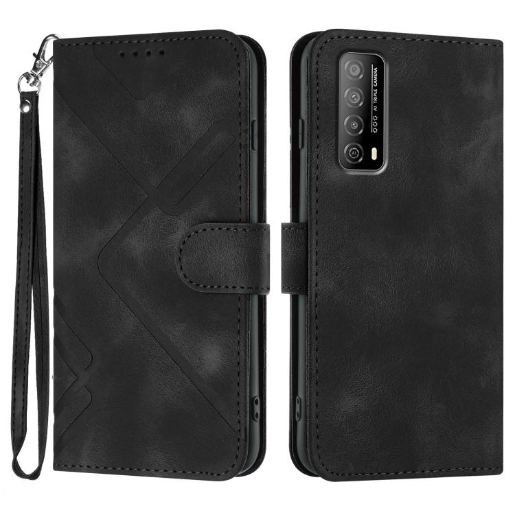 Line Pattern Skin Feel Leather Phone Case – Wear-resistant, Lanyard, Card Slot, For Huawei Enjoy 20e, For Huawei P50 Pro, For Huawei P50, For Huawei Enjoy 20 SE 4G For Huawei Enjoy 20 SE 4G Black
