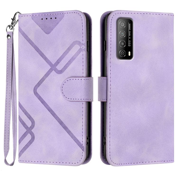 Line Pattern Skin Feel Leather Phone Case – Wear-resistant, Lanyard, Card Slot, For Huawei Enjoy 20e, For Huawei P50 Pro, For Huawei P50, For Huawei Enjoy 20 SE 4G For Huawei Enjoy 20 SE 4G Light Purple