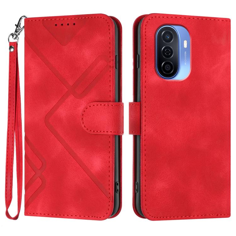 Line Pattern Skin Feel Leather Phone Case – Wear-resistant, Lanyard, Card Slot, For Huawei Enjoy 70, For Huawei P60 / P60 Pro, For Huawei Enjoy 50 Pro / nova Y90, For Huawei Enjoy 50 / nova Y70 For Huawei Enjoy 50 nova Y70 Red