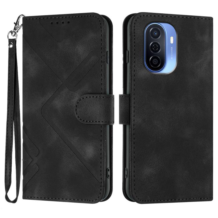 Line Pattern Skin Feel Leather Phone Case – Wear-resistant, Lanyard, Card Slot, For Huawei Enjoy 70, For Huawei P60 / P60 Pro, For Huawei Enjoy 50 Pro / nova Y90, For Huawei Enjoy 50 / nova Y70 For Huawei Enjoy 50 nova Y70 Black