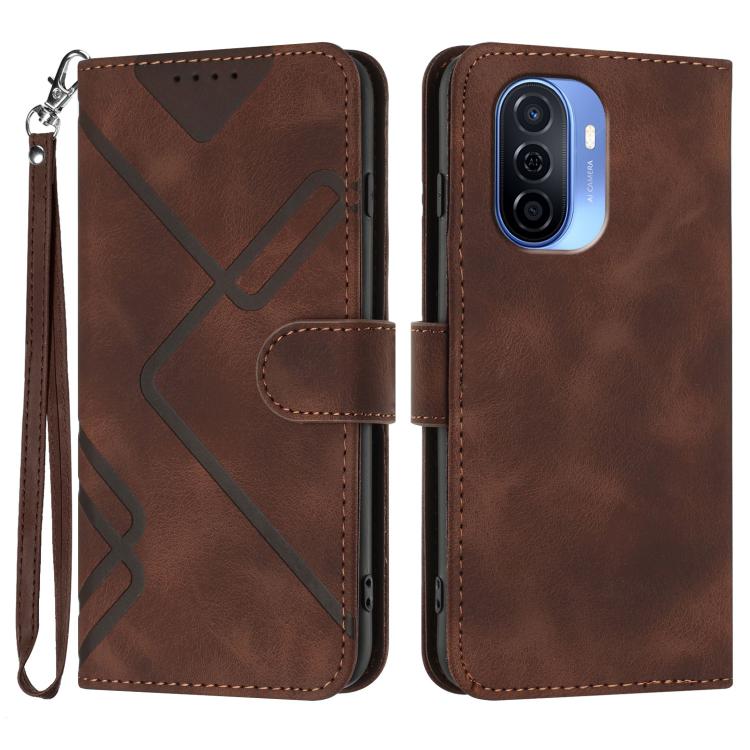 Line Pattern Skin Feel Leather Phone Case – Wear-resistant, Lanyard, Card Slot, For Huawei Enjoy 70, For Huawei P60 / P60 Pro, For Huawei Enjoy 50 Pro / nova Y90, For Huawei Enjoy 50 / nova Y70 For Huawei Enjoy 50 nova Y70 Coffee