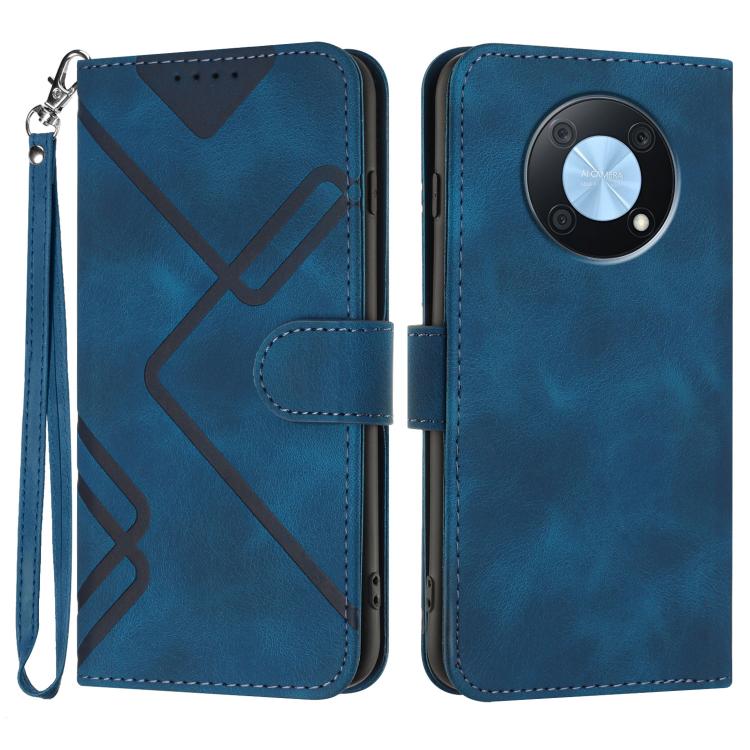 Line Pattern Skin Feel Leather Phone Case – Wear-resistant, Lanyard, Card Slot, For Huawei Enjoy 70, For Huawei P60 / P60 Pro, For Huawei Enjoy 50 Pro / nova Y90, For Huawei Enjoy 50 / nova Y70 For Huawei Enjoy 50 Pro nova Y90 Royal Blue