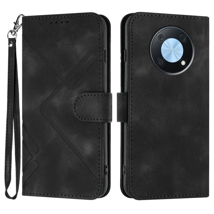 Line Pattern Skin Feel Leather Phone Case – Wear-resistant, Lanyard, Card Slot, For Huawei Enjoy 70, For Huawei P60 / P60 Pro, For Huawei Enjoy 50 Pro / nova Y90, For Huawei Enjoy 50 / nova Y70 For Huawei Enjoy 50 Pro nova Y90 Black