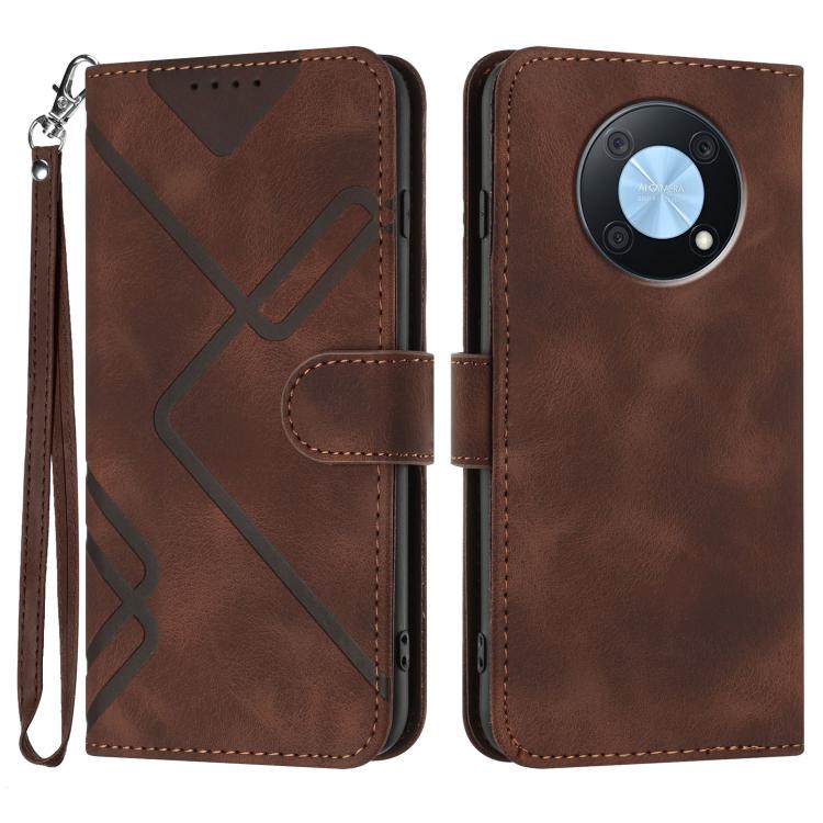 Line Pattern Skin Feel Leather Phone Case – Wear-resistant, Lanyard, Card Slot, For Huawei Enjoy 70, For Huawei P60 / P60 Pro, For Huawei Enjoy 50 Pro / nova Y90, For Huawei Enjoy 50 / nova Y70 For Huawei Enjoy 50 Pro nova Y90 Coffee