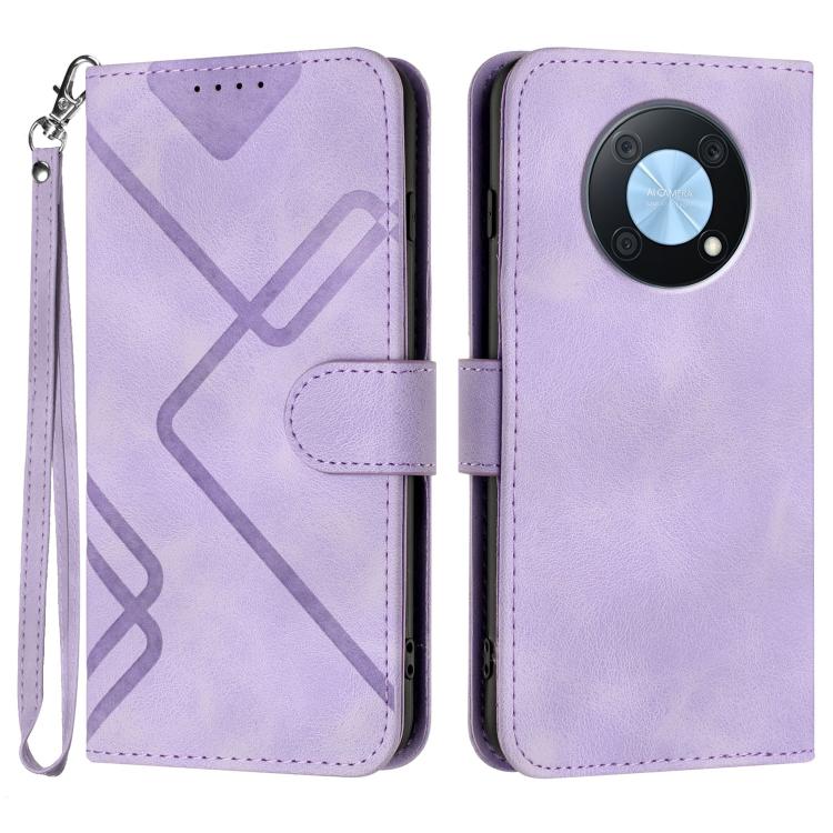 Line Pattern Skin Feel Leather Phone Case – Wear-resistant, Lanyard, Card Slot, For Huawei Enjoy 70, For Huawei P60 / P60 Pro, For Huawei Enjoy 50 Pro / nova Y90, For Huawei Enjoy 50 / nova Y70 For Huawei Enjoy 50 Pro nova Y90 Light Purple