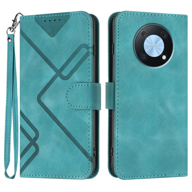 Line Pattern Skin Feel Leather Phone Case – Wear-resistant, Lanyard, Card Slot, For Huawei Enjoy 70, For Huawei P60 / P60 Pro, For Huawei Enjoy 50 Pro / nova Y90, For Huawei Enjoy 50 / nova Y70 For Huawei Enjoy 50 Pro nova Y90 Light Blue