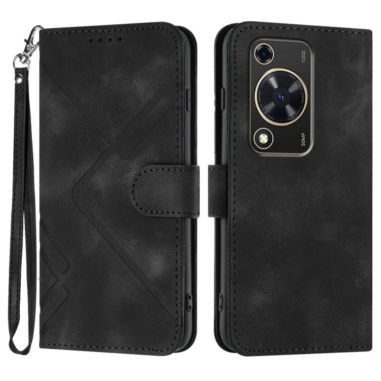 Line Pattern Skin Feel Leather Phone Case – Wear-resistant, Lanyard, Card Slot, For Huawei nova 12i, For Huawei nova 12s, For Huawei nova Y72, For Huawei nova 12 Pro / nova 12 Ultra For Huawei nova Y72 Black