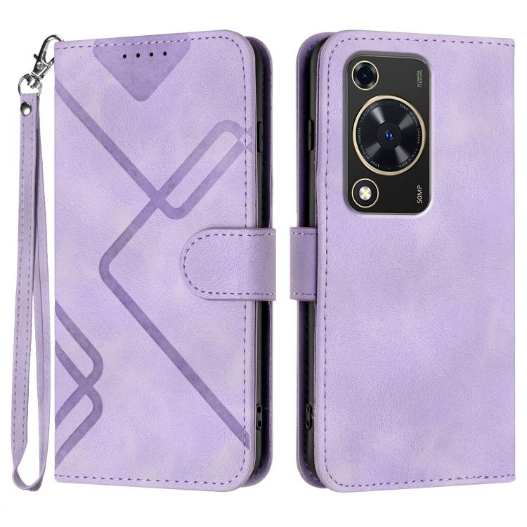 Line Pattern Skin Feel Leather Phone Case – Wear-resistant, Lanyard, Card Slot, For Huawei nova 12i, For Huawei nova 12s, For Huawei nova Y72, For Huawei nova 12 Pro / nova 12 Ultra For Huawei nova Y72 Light Purple