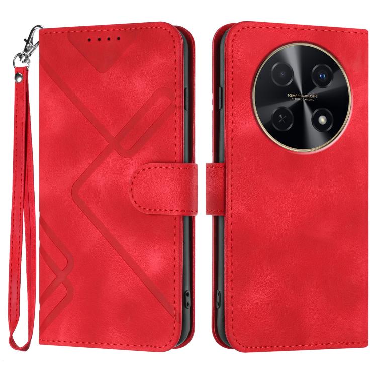 Line Pattern Skin Feel Leather Phone Case – Wear-resistant, Lanyard, Card Slot, For Huawei nova 12i, For Huawei nova 12s, For Huawei nova Y72, For Huawei nova 12 Pro / nova 12 Ultra