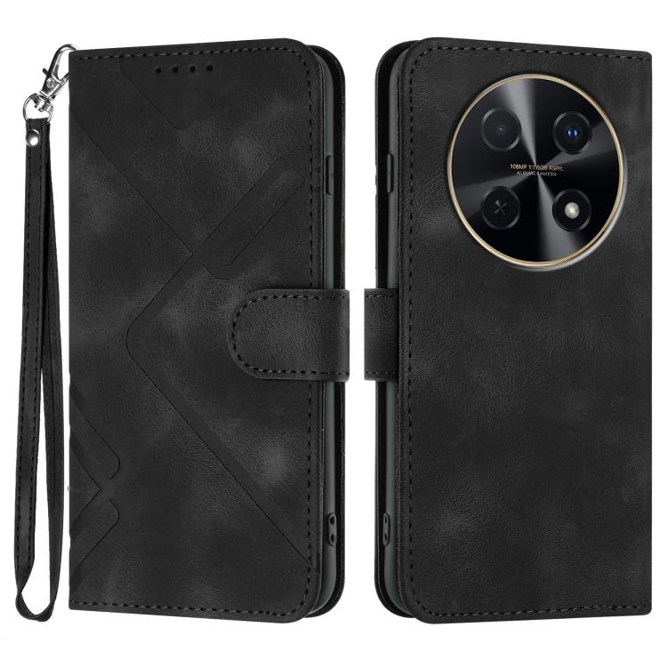 Line Pattern Skin Feel Leather Phone Case – Wear-resistant, Lanyard, Card Slot, For Huawei nova 12i, For Huawei nova 12s, For Huawei nova Y72, For Huawei nova 12 Pro / nova 12 Ultra For Huawei nova 12i Black