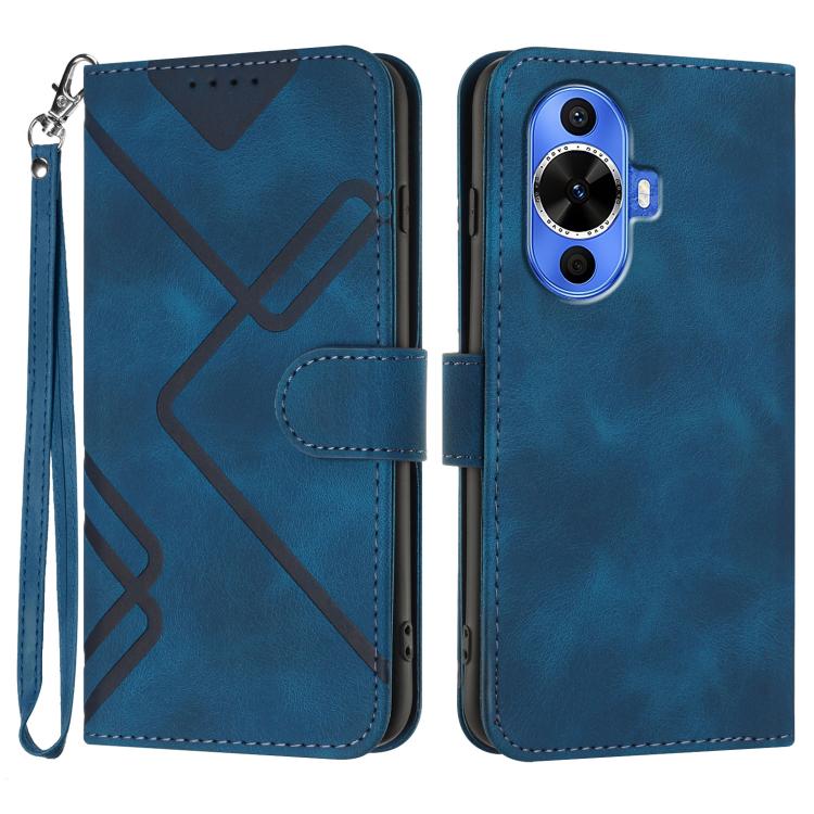 Line Pattern Skin Feel Leather Phone Case – Wear-resistant, Lanyard, Card Slot, For Huawei nova 12i, For Huawei nova 12s, For Huawei nova Y72, For Huawei nova 12 Pro / nova 12 Ultra For Huawei nova 12s Royal Blue
