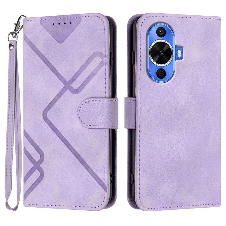 Line Pattern Skin Feel Leather Phone Case – Wear-resistant, Lanyard, Card Slot, For Huawei nova 12i, For Huawei nova 12s, For Huawei nova Y72, For Huawei nova 12 Pro / nova 12 Ultra For Huawei nova 12s Light Purple