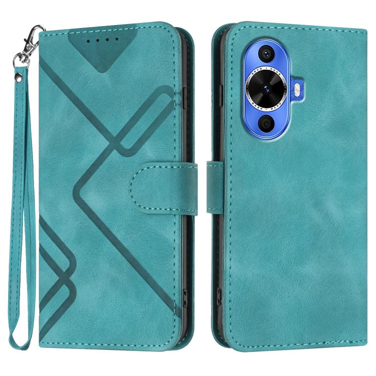 Line Pattern Skin Feel Leather Phone Case – Wear-resistant, Lanyard, Card Slot, For Huawei nova 12i, For Huawei nova 12s, For Huawei nova Y72, For Huawei nova 12 Pro / nova 12 Ultra For Huawei nova 12s Light Blue