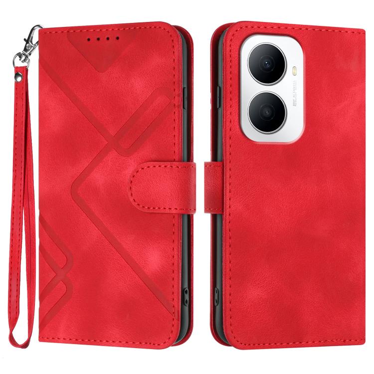 Line Pattern Skin Feel Leather Phone Case – Wear-resistant, Lanyard, Card Slot, For Huawei Enjoy 80 Plus, For Huawei Pura 80 5G, For Huawei Mate 70 Pro / Mate 70 Pro+, For Huawei Mate 70