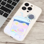 Milk Tea Astronaut Pattern Liquid Silicone Phone Case, For iPhone 15 Pro Max, For iPhone 15 Pro, For iPhone 15 Plus, For iPhone 15, For iPhone 14 Plus, For iPhone 14, For iPhone 14 Pro, For iPhone 14 Pro Max, For iPhone SE 2022 / SE 2020 / 8 / 7       ...