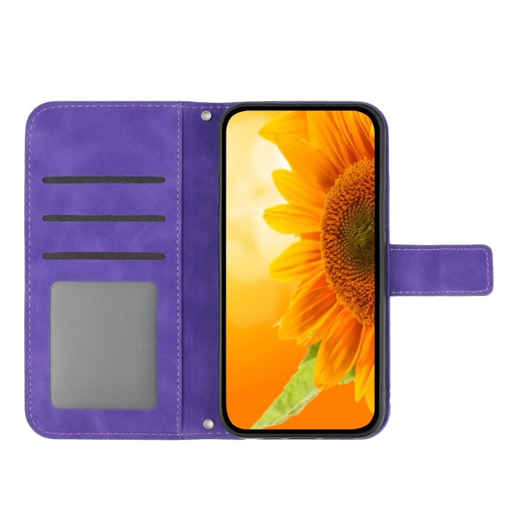 Skin Feel Sun Flower Embossed Flip Leather Phone Case with Lanyard – Lanyard, Card Slot, Flip, For Huawei P60 Pro