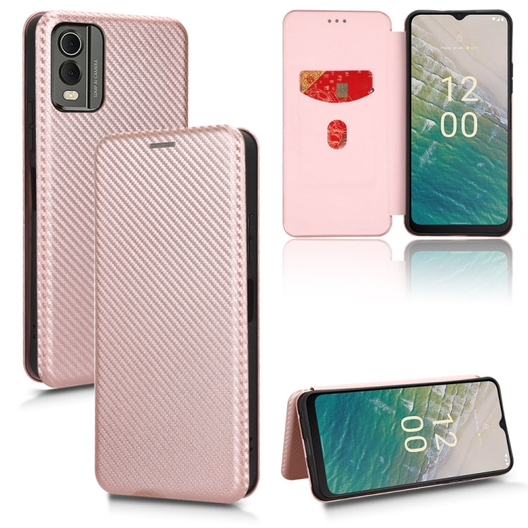 Carbon Fiber Texture Flip Leather Phone Case – Card Slot, Flip, Leather, For Nokia C32, For Nokia C12 / C12 Pro / C12 Plus, For Nokia C02 For Nokia C32 Pink