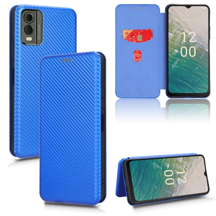 Carbon Fiber Texture Flip Leather Phone Case – Card Slot, Flip, Leather, For Nokia C32, For Nokia C12 / C12 Pro / C12 Plus, For Nokia C02 For Nokia C32 Blue