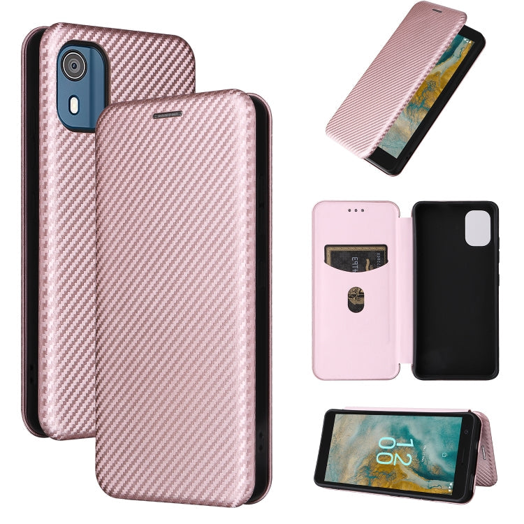 Carbon Fiber Texture Flip Leather Phone Case – Card Slot, Flip, Leather, For Nokia C32, For Nokia C12 / C12 Pro / C12 Plus, For Nokia C02 For Nokia C02 Pink